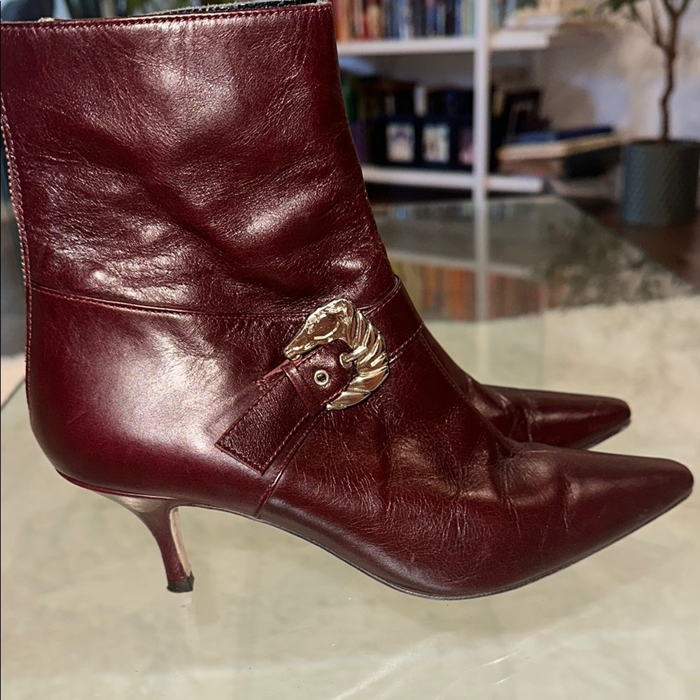 Dorateymur leather Elegant Burgundy Leather Ankle Boots 8 buckle silver - Picture 3 of 8